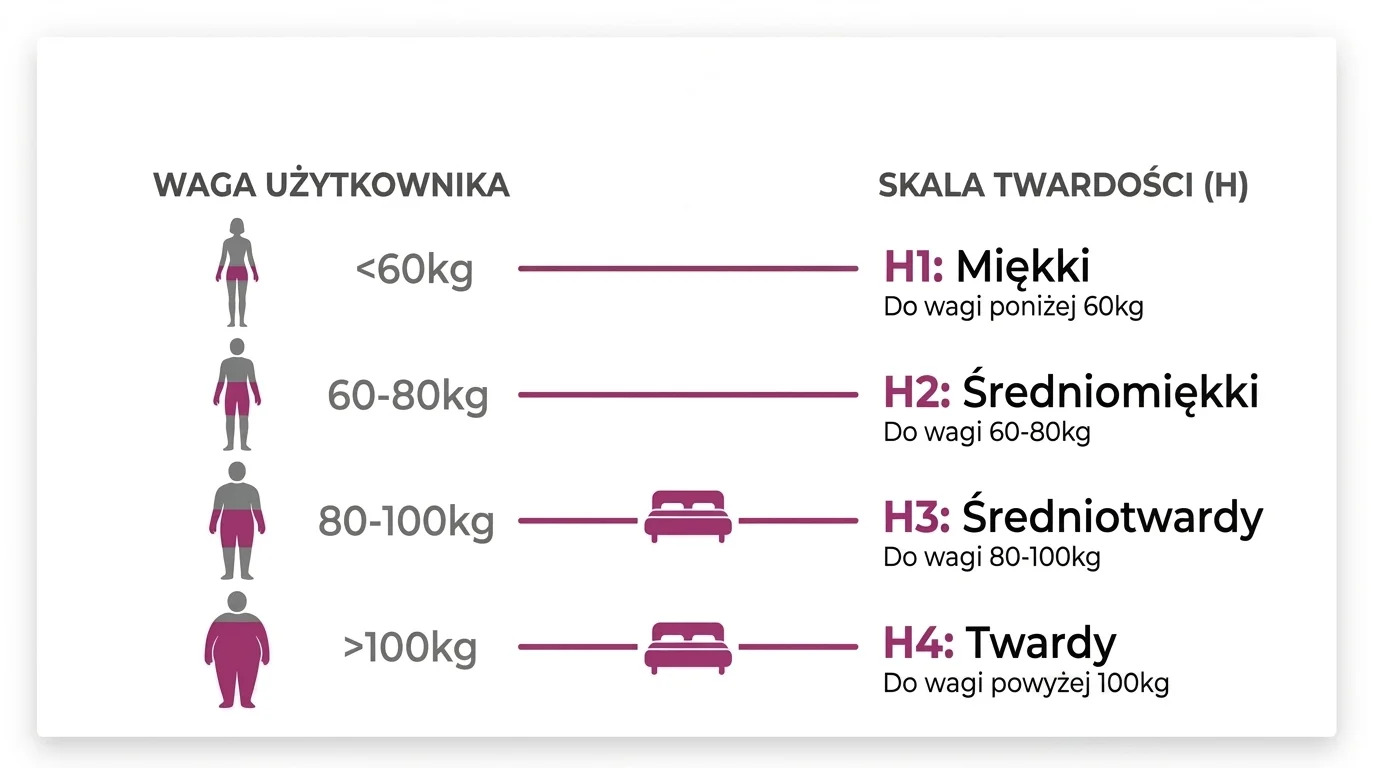 Tabela twardości materaca H1, H2, H3, H4 dopasowana do wagi ciała